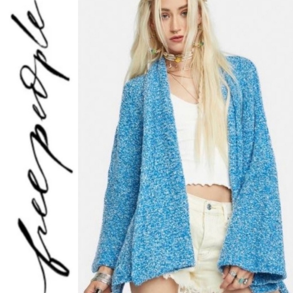 FREE PEOPLE BFF Oversized Open Shawl Sweater Cardigan in Big Blue Sz XS - NWT